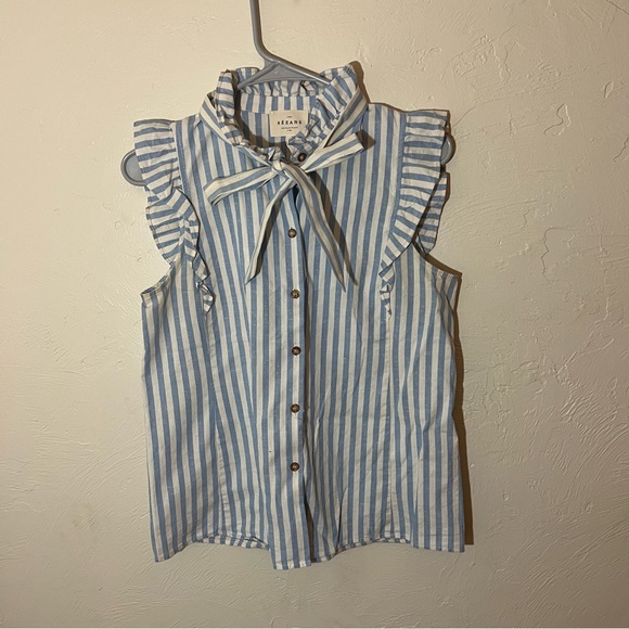 Sezane Caroline Blouse Striped Button Down Ruffle Size 36 - Picture 5 of 7